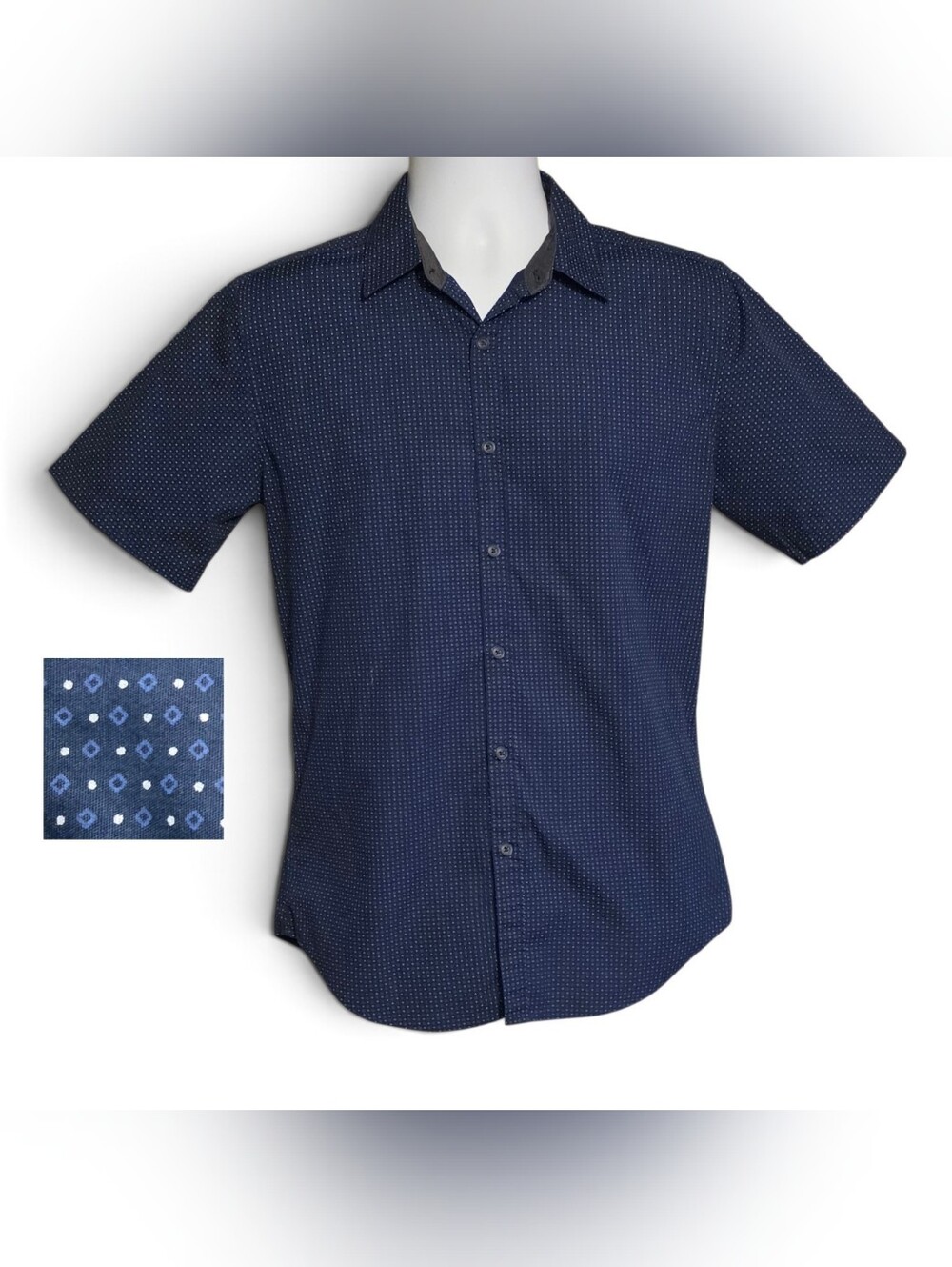 Beverly Hills Polo Club Men’s Small Blue Geometric Button Down Shirt Like New